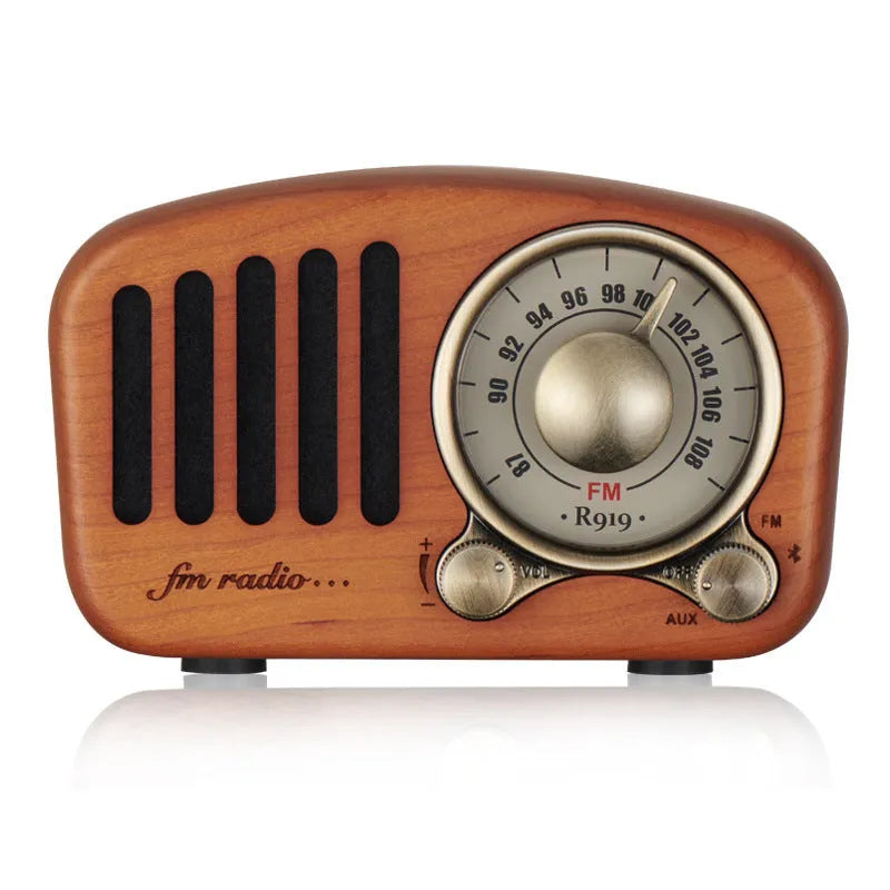 Retro wooden wireless mini speaker in cherry wood or walnut finish with Bluetooth connectivity