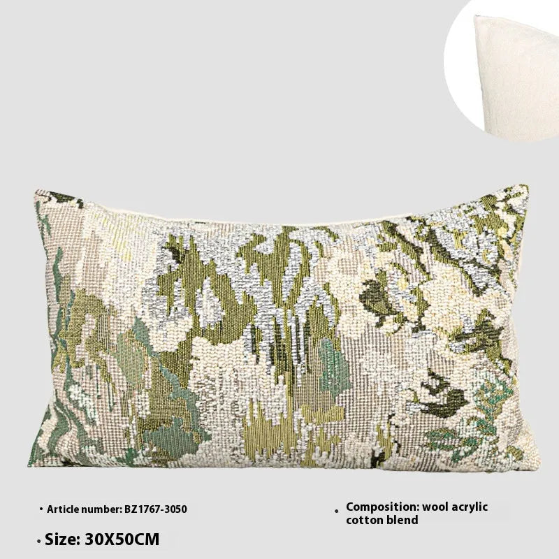 French antique style green wool blended cushion with abstract floral print in 50×50cm size