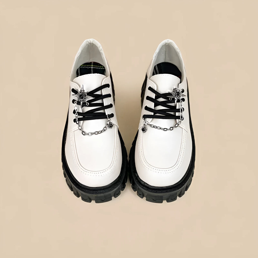 Women's preppy college loafers in Duke Asterism colour with cross-strap and round toe design