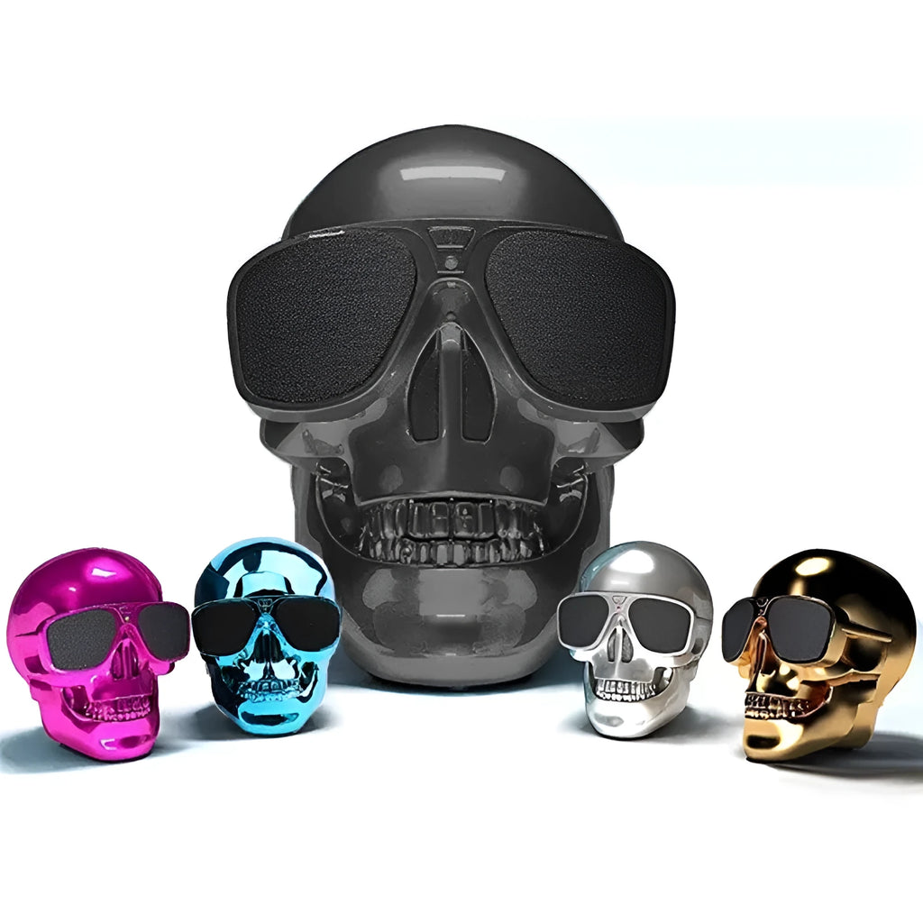 Skull-shaped wireless Bluetooth speaker with 10-hour battery in various colour options
