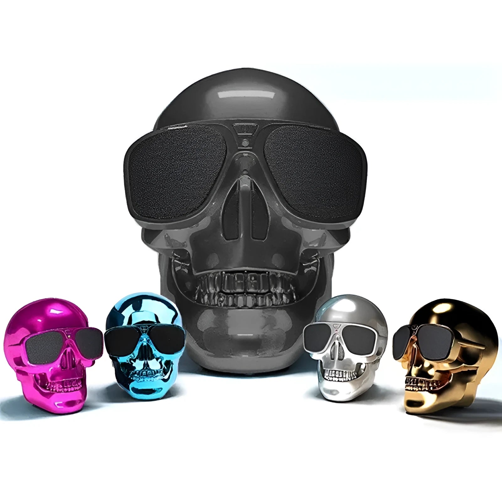 Skull-shaped wireless Bluetooth speaker with 10-hour battery in various colour options