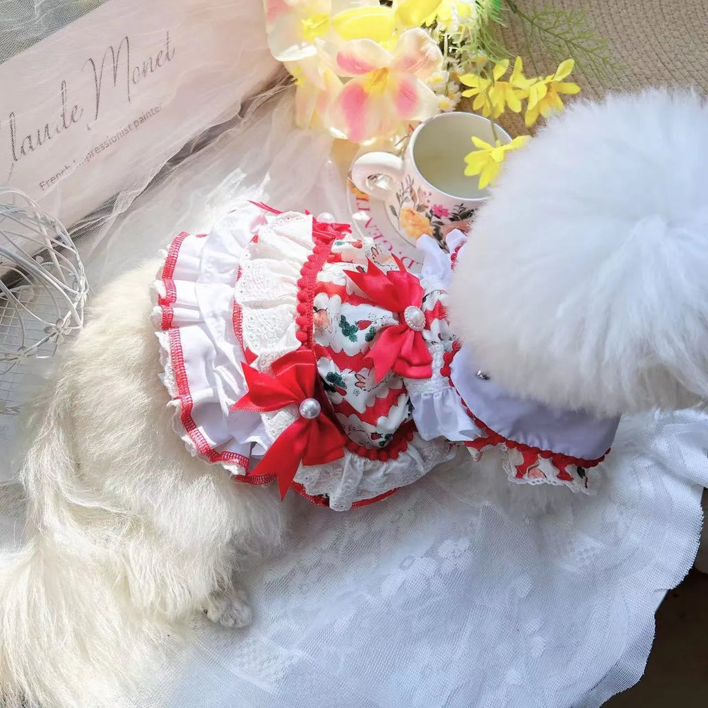 Rabbit skirt princess style polyester dress for small dog on white background