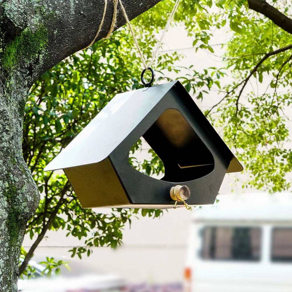 European-style iron bird nest with anti-rain outdoor design in garden setting