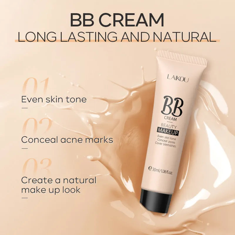 Natural Makeup BB Cream 30ml tube with nine shade swatches from Ivory White to Brown