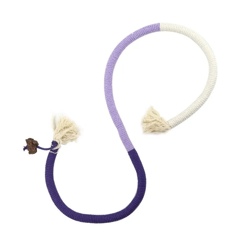 Cat bite rope toy in traffic lights colour with cotton thread and teaser stick for interactive play