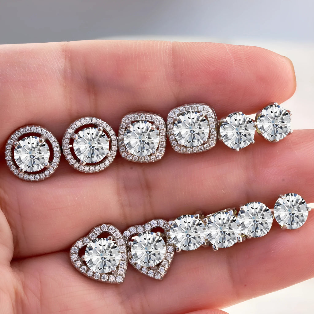 Micro inlaid moissanite stud earrings in S925 sterling silver with round natural stones, unisex design, 1CT per pair
