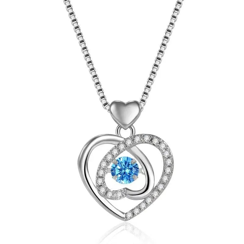 Blue diamond electroplated necklace and bracelet set with geometric heart pendant and mixed gem inlay