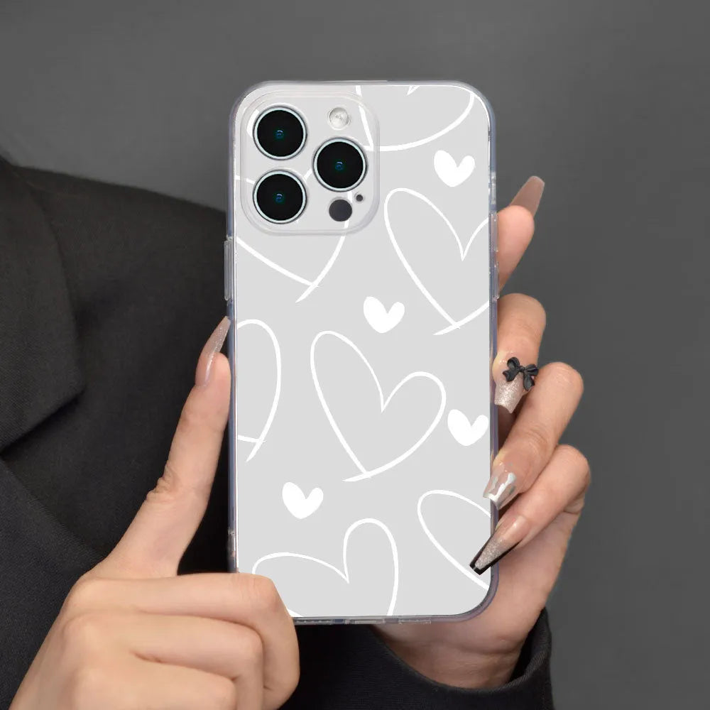 Transparent TPU heart-shaped picture phone case for iPhone with anti-fingerprint spray coating