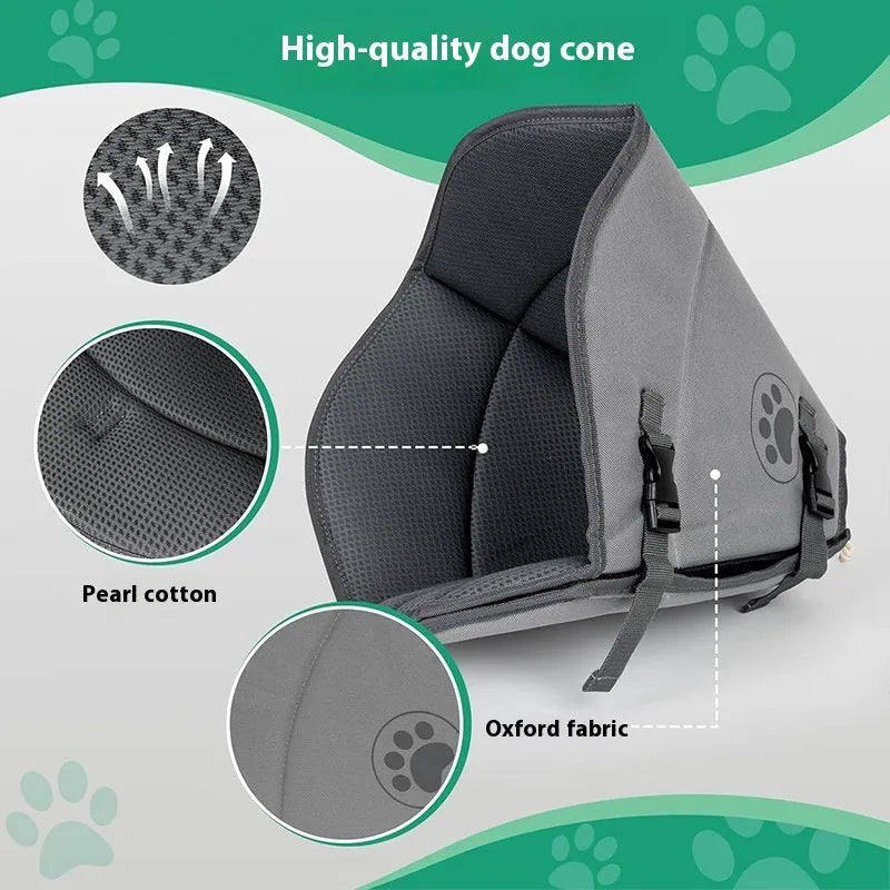 Adjustable polyester pet recovery collar in casual style, shown in L, M, and XL sizes.