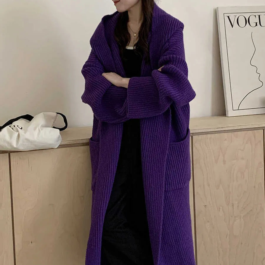 Loose hooded sweatshirt cardigan coat with raglan sleeves in acrylic fibre
