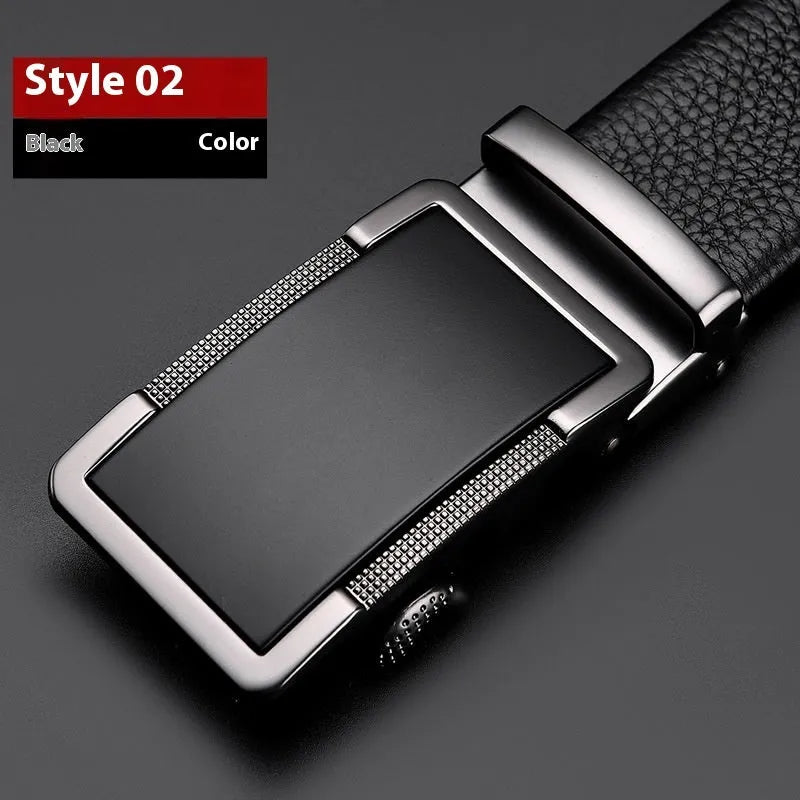 Men's leather automatic click buckle belt in gun black, silver, or gold colour