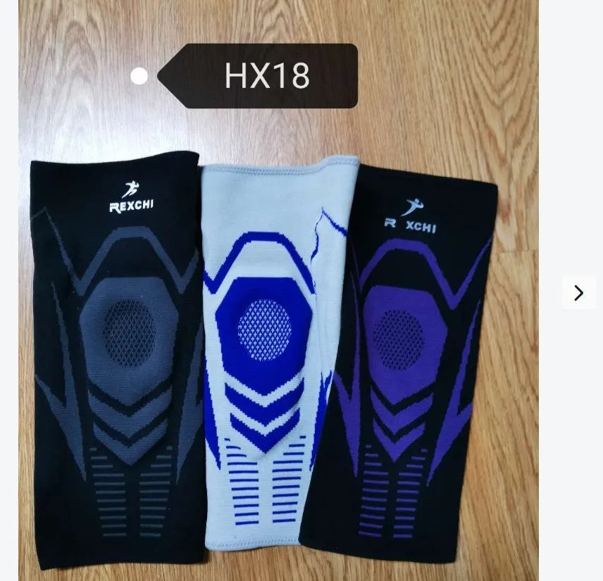Silicone sports knee pads in black and purple for outdoor fitness with heat feature