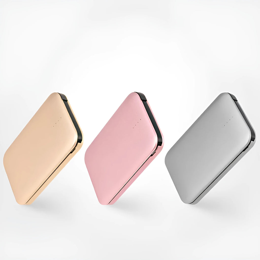 Universal metal alloy power bank with multi-U port output, 80x80x13mm, in black