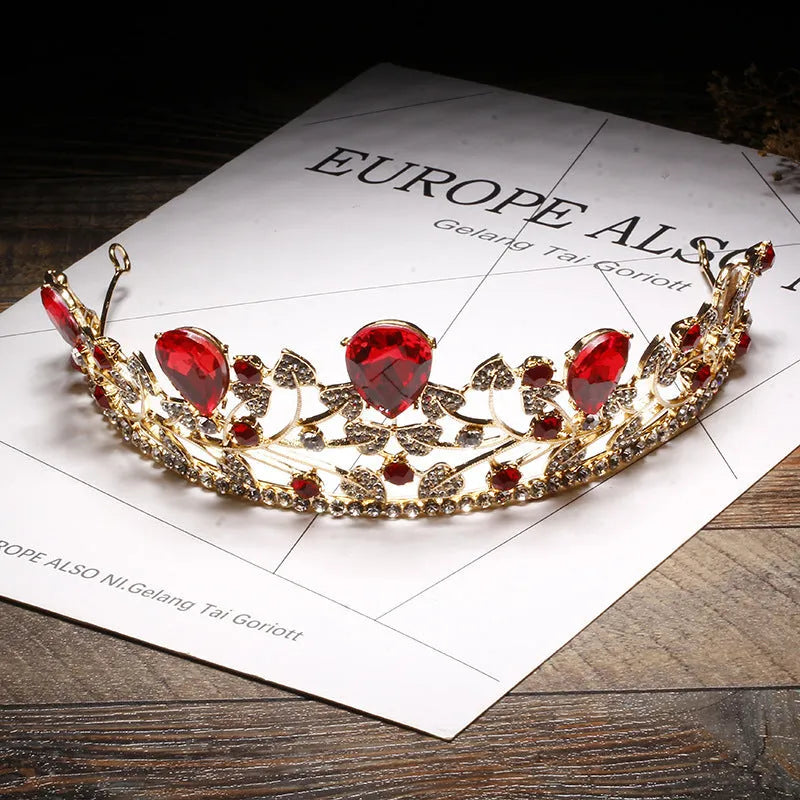 Golden leaves big crown wedding dress accessory with 18K gold finish and rhinestone crystals