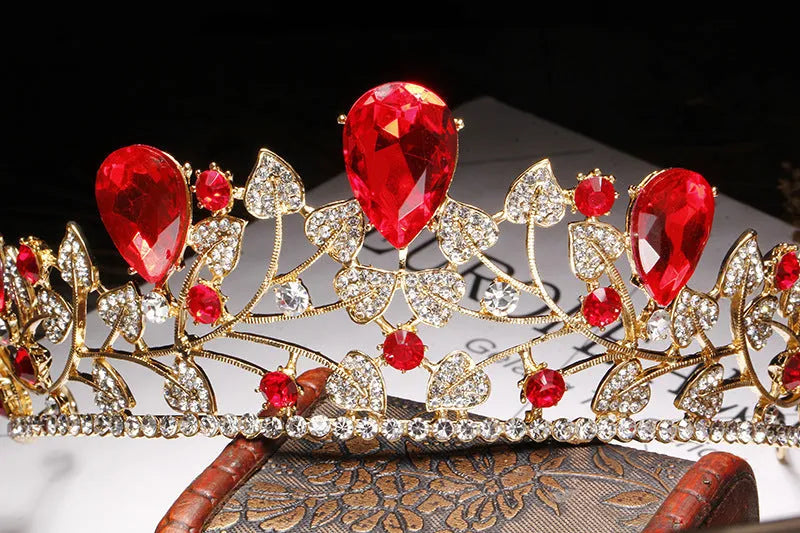 Golden leaves big crown wedding dress accessory with 18K gold finish and rhinestone crystals