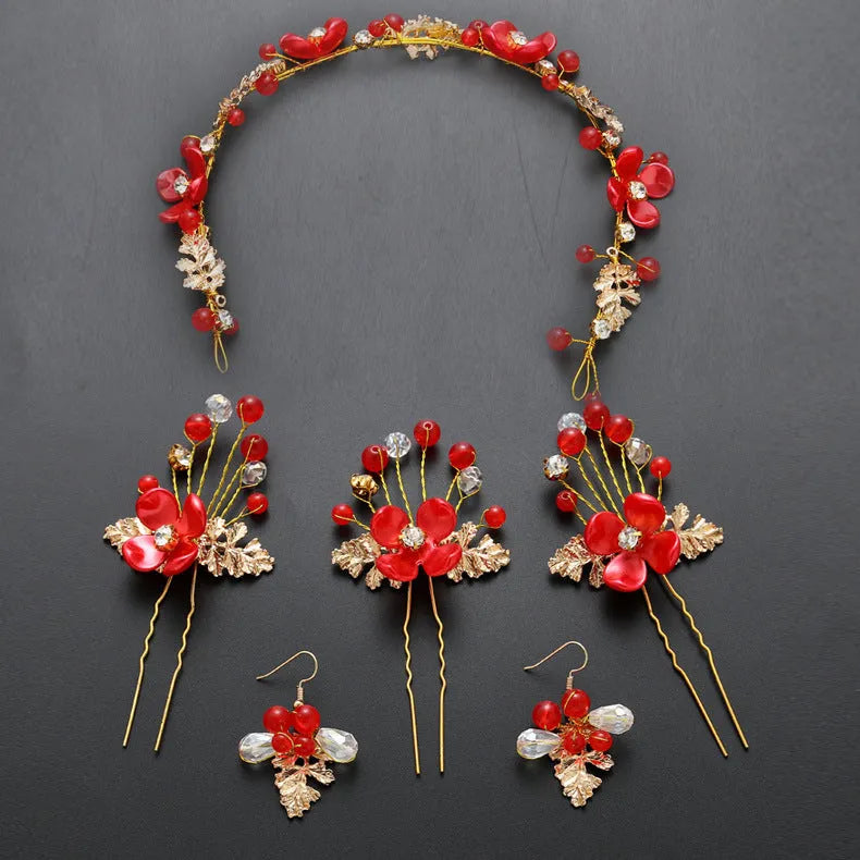 Costume jewelry set including wedding bride headdress and hair ornaments arranged together