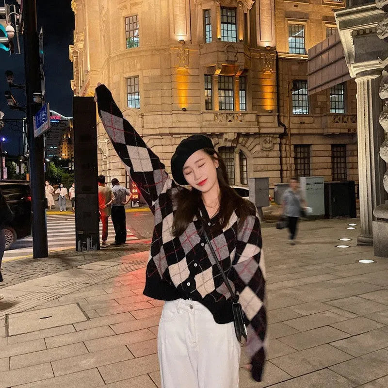 Macaron colour knitted cardigan coat in acrylic fabric with regular sleeves for Japanese Korean casual style