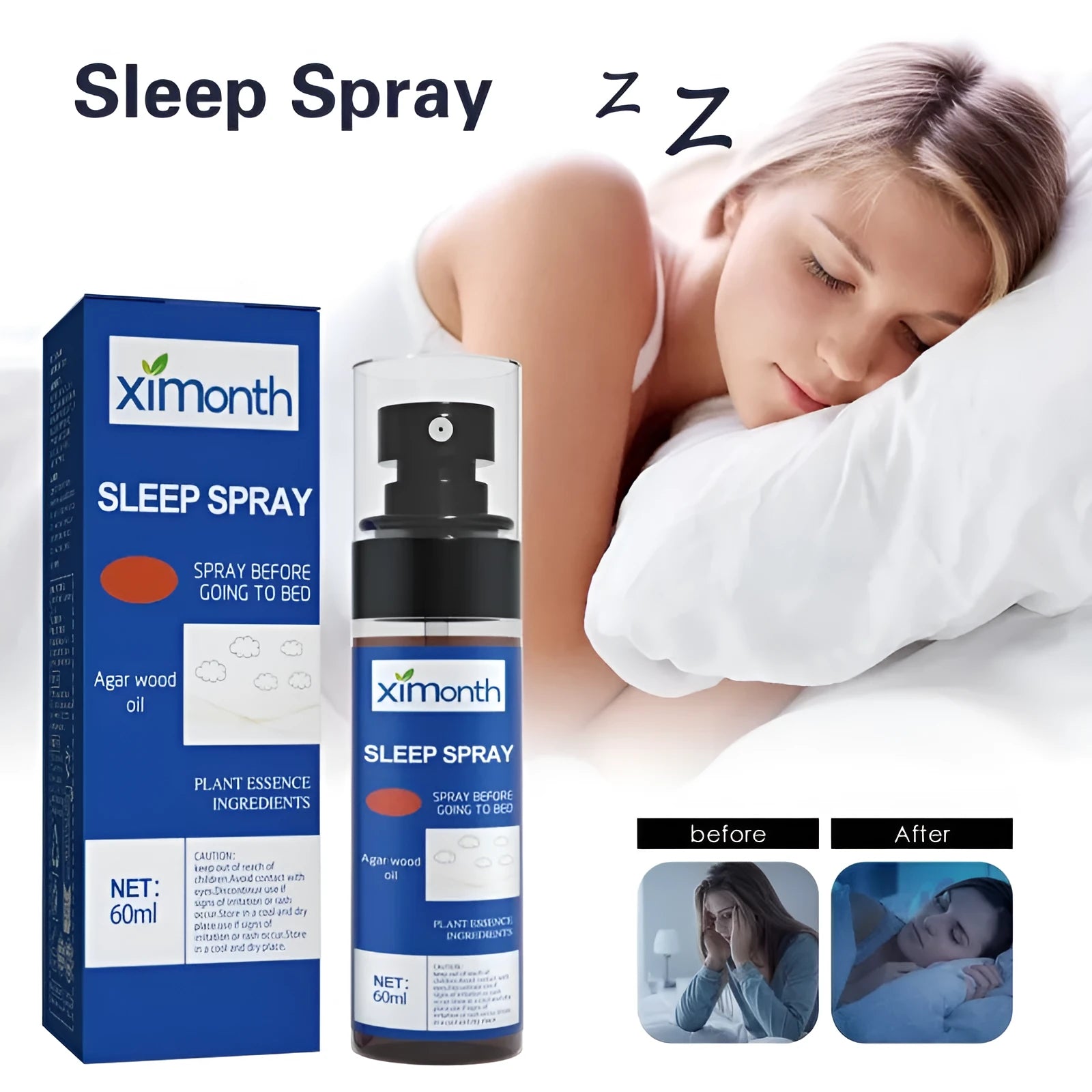 60ml aromatherapy sleep care spray bottle with lavender scent for stress relief