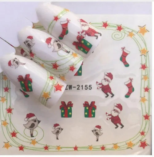 Christmas explosion models water transfer nail stickers with full coverage festive designs in 23 styles on white background
