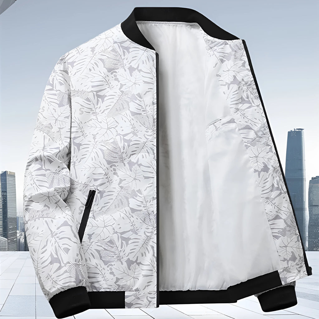 Men's autumn fashion casual jacket with floral pattern in gray, available in sizes M to 4XL, made from polyester