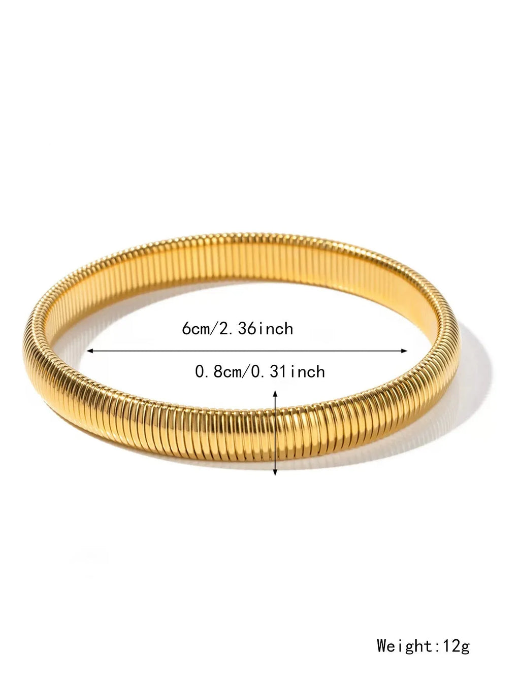 Women's elastic titanium steel bracelet with vertical stripe ring pattern in gold finish