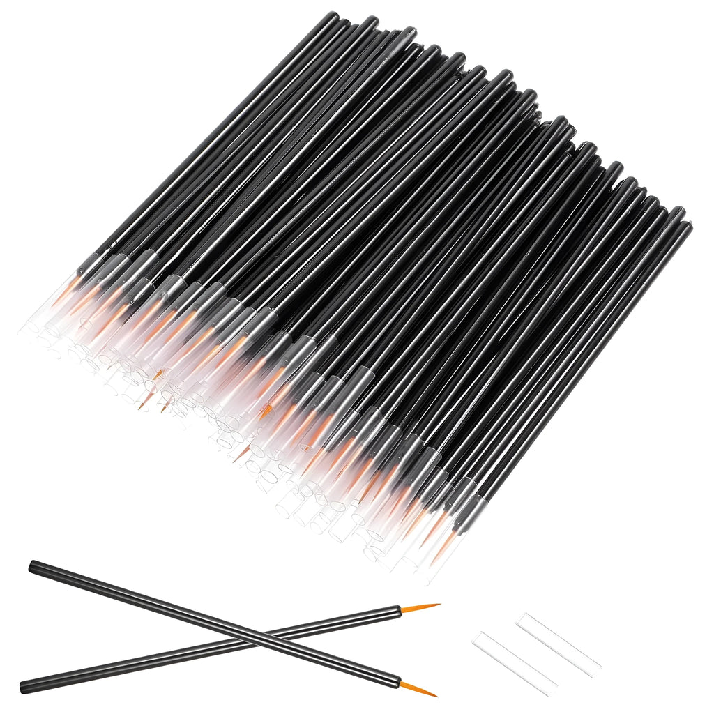 Pack of 100 black disposable eyeliner brushes with fine tips and plastic sleeves