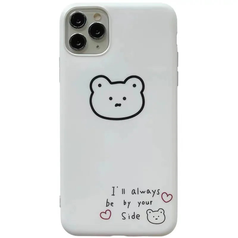 Soft silicone mobile phone case for iPhone with a cartoon Korean bear design on the back.