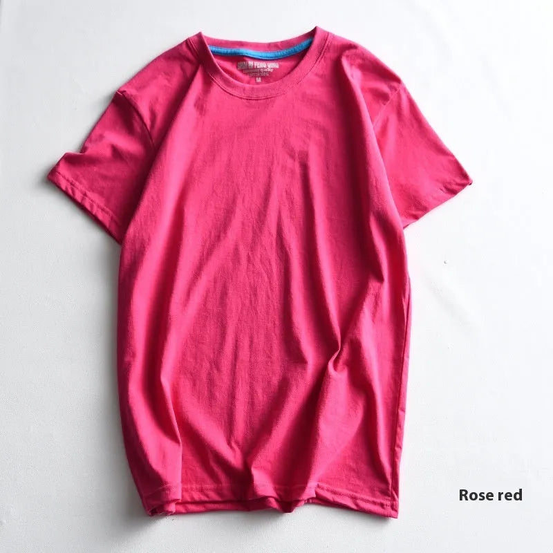Men's solid colour round neck t-shirt in combed cotton fabric shown in multiple colour options