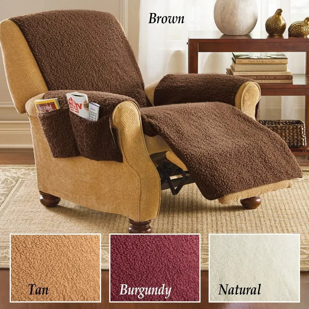 Universal sofa cushion cover in lambswool-textured polyester fabric showing colour and size options