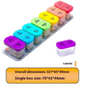 Portable 14-compartment pill box dispenser with removable sections in white or rainbow colours