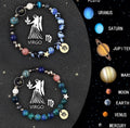 Set of twelve beaded bracelets for each zodiac sign with natural stone and crystal beads.