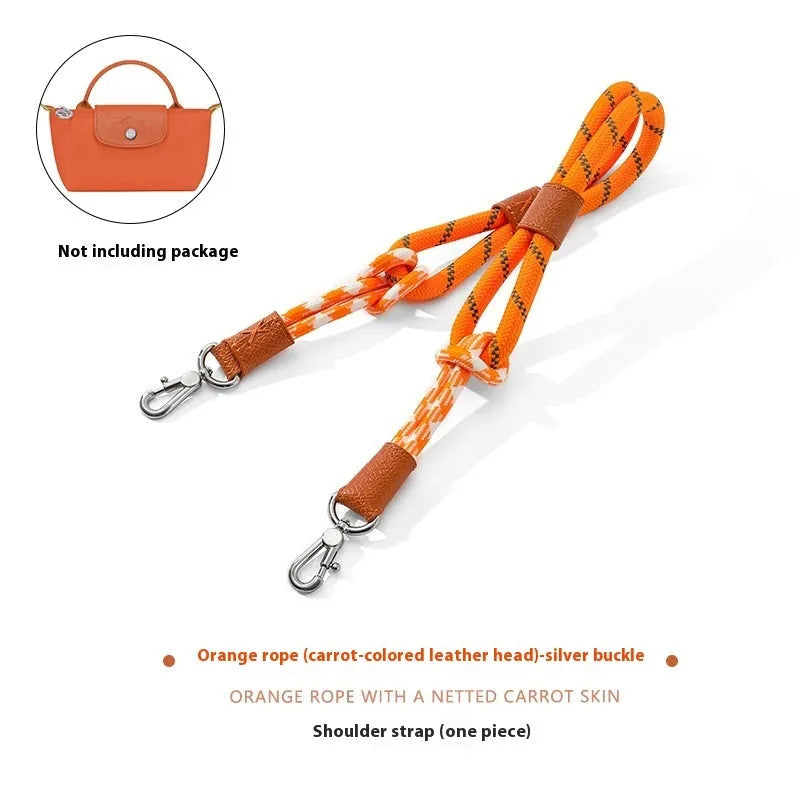 Braided nylon and cowhide leather crossbody strap with alloy buckle in gold or silver finish