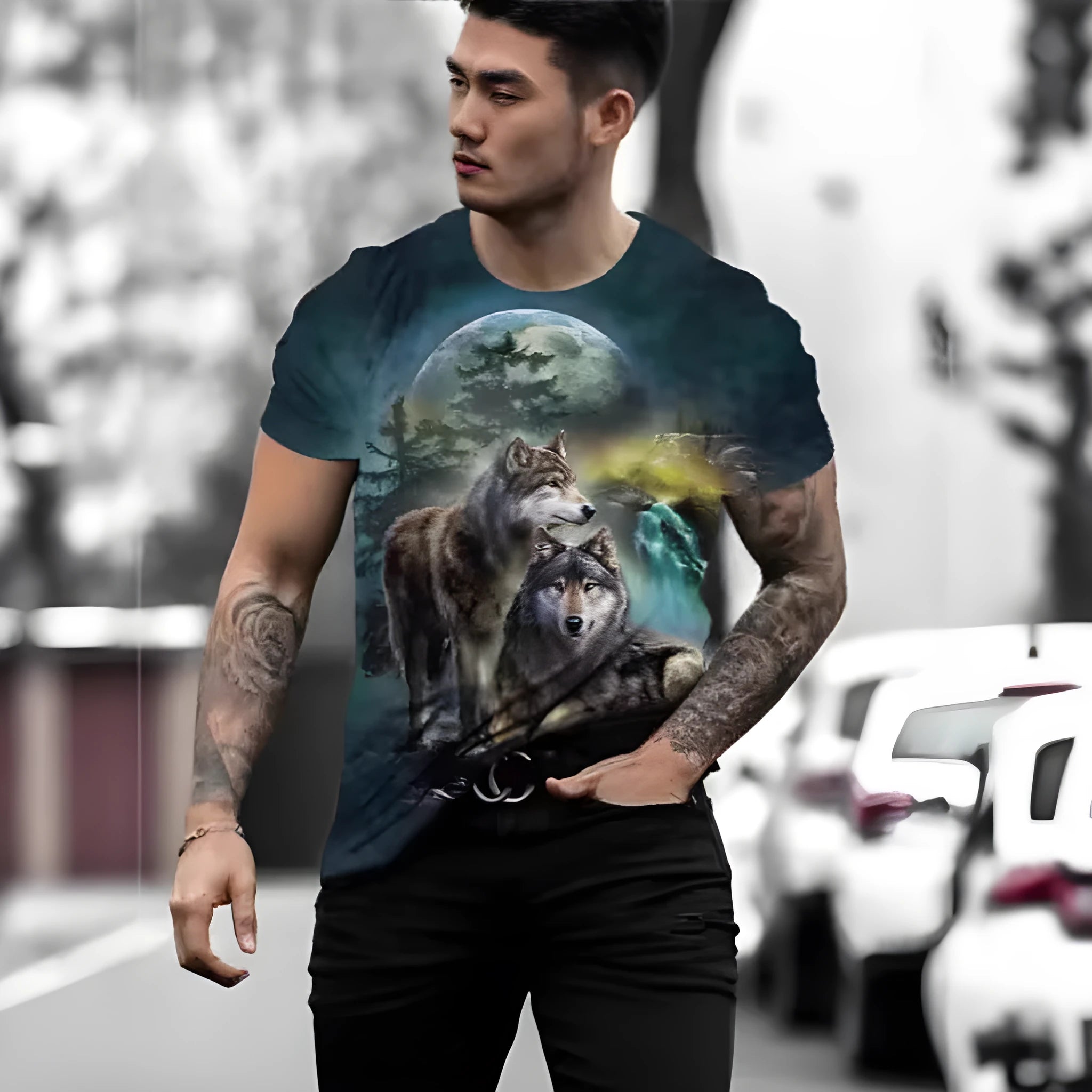 Retro 3D animal print men's short-sleeved t-shirt in bird eye cloth polyester fabric