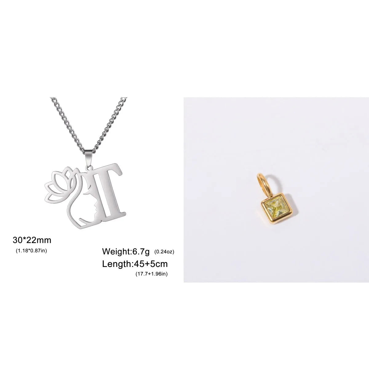 Stainless steel necklace with letter pendant on cross chain in gold or silver electroplated finish