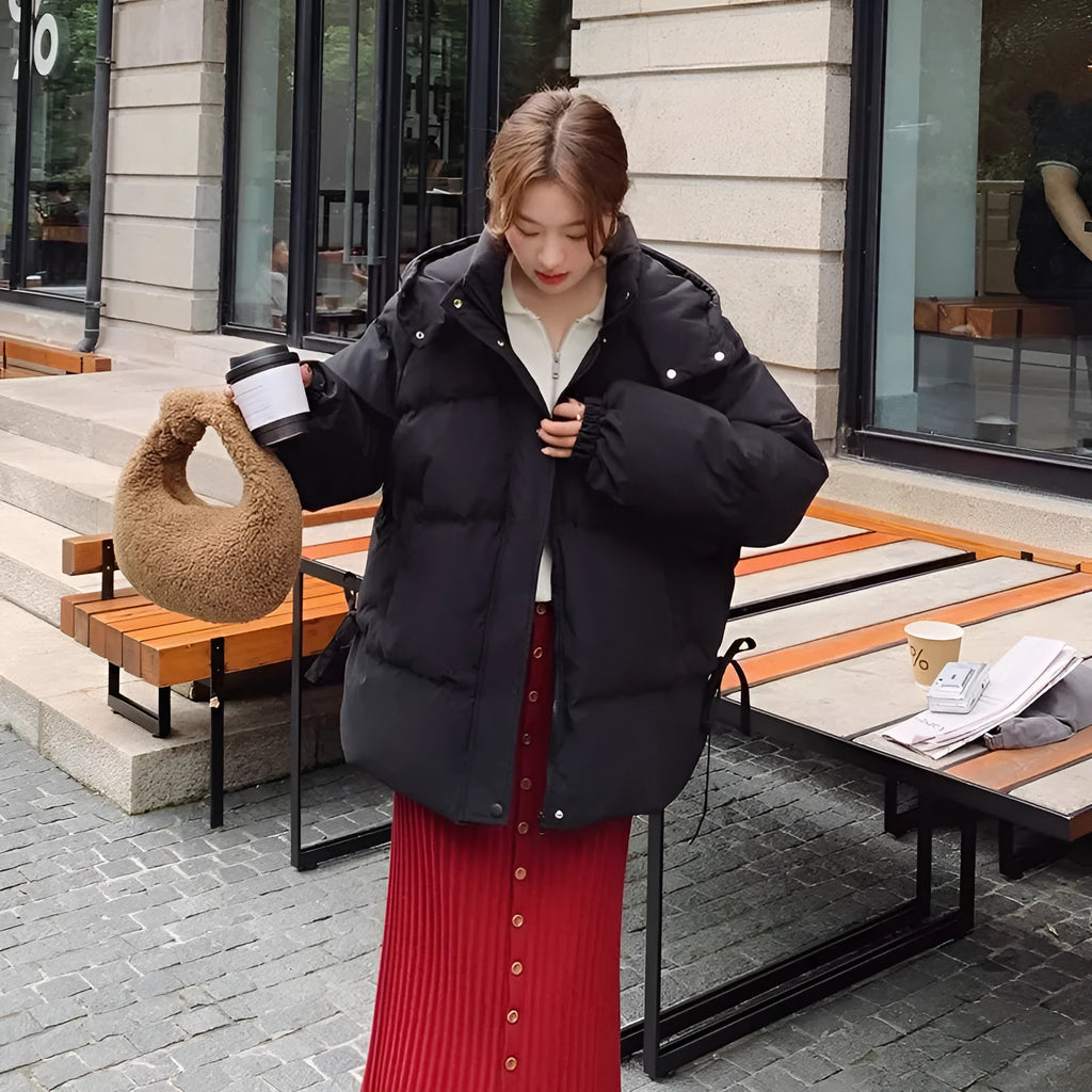 Women's loose-fit cotton-padded jacket with princess sleeves in Milky White.