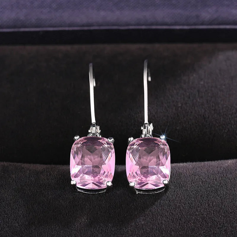 Simple zircon earrings European American geometric copper electroplated earrings in sea blue colour