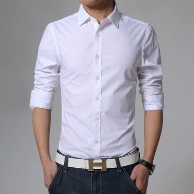 Men's cotton long sleeve formal dress shirt in black with spread collar