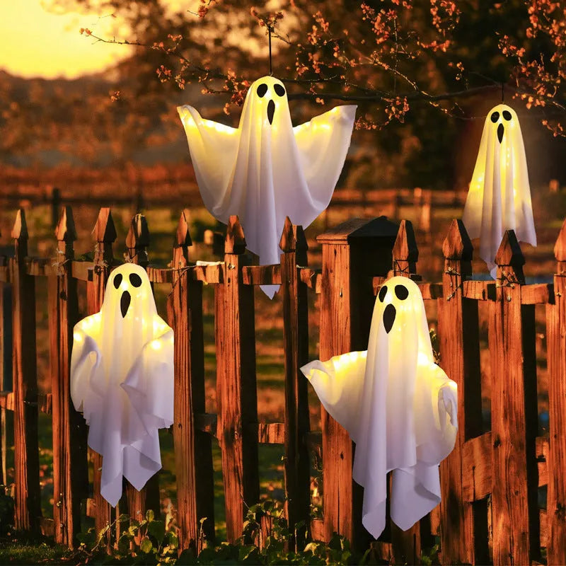 Halloween ghost light decoration with cloth covering in luminous white or orange colour options