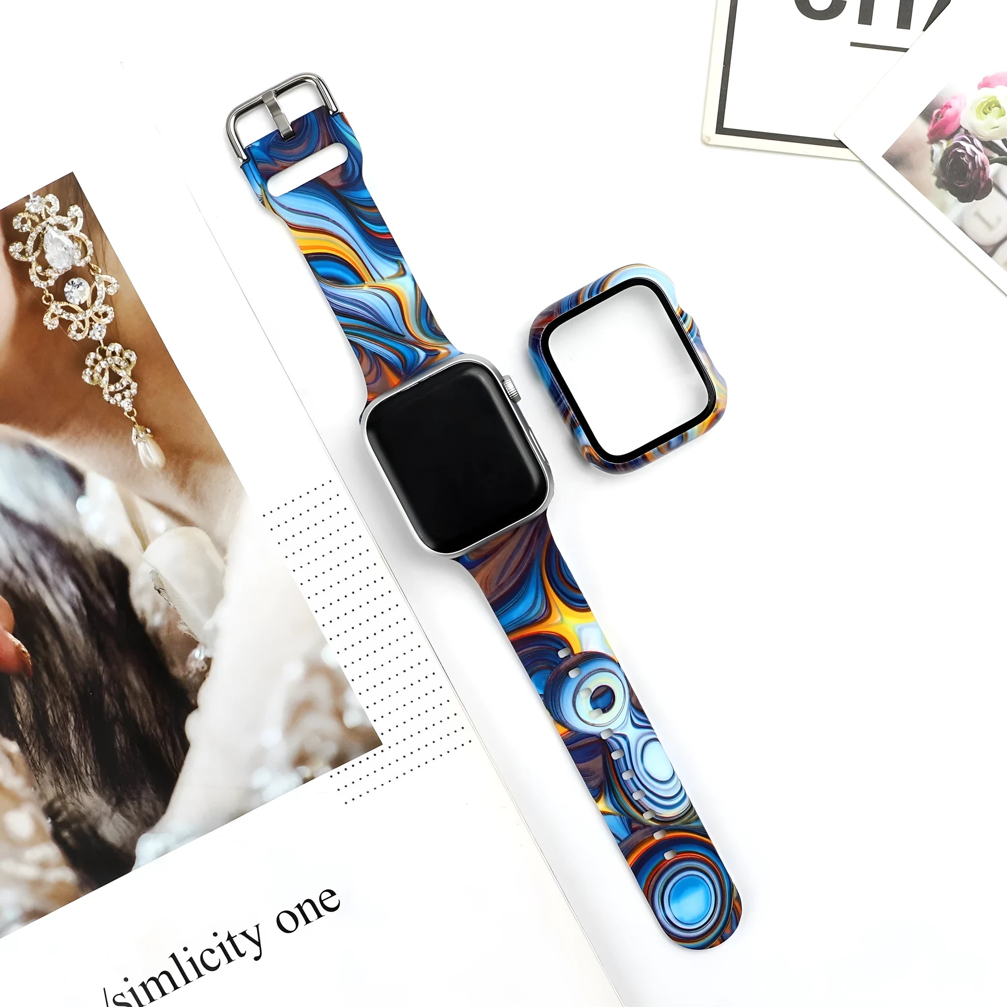 Printed silicone watch strap for Apple Watch in multiple colours and styles