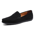 Men's suede Gommino loafers in plus sizes on a flat rubber sole, shown in a colour option.