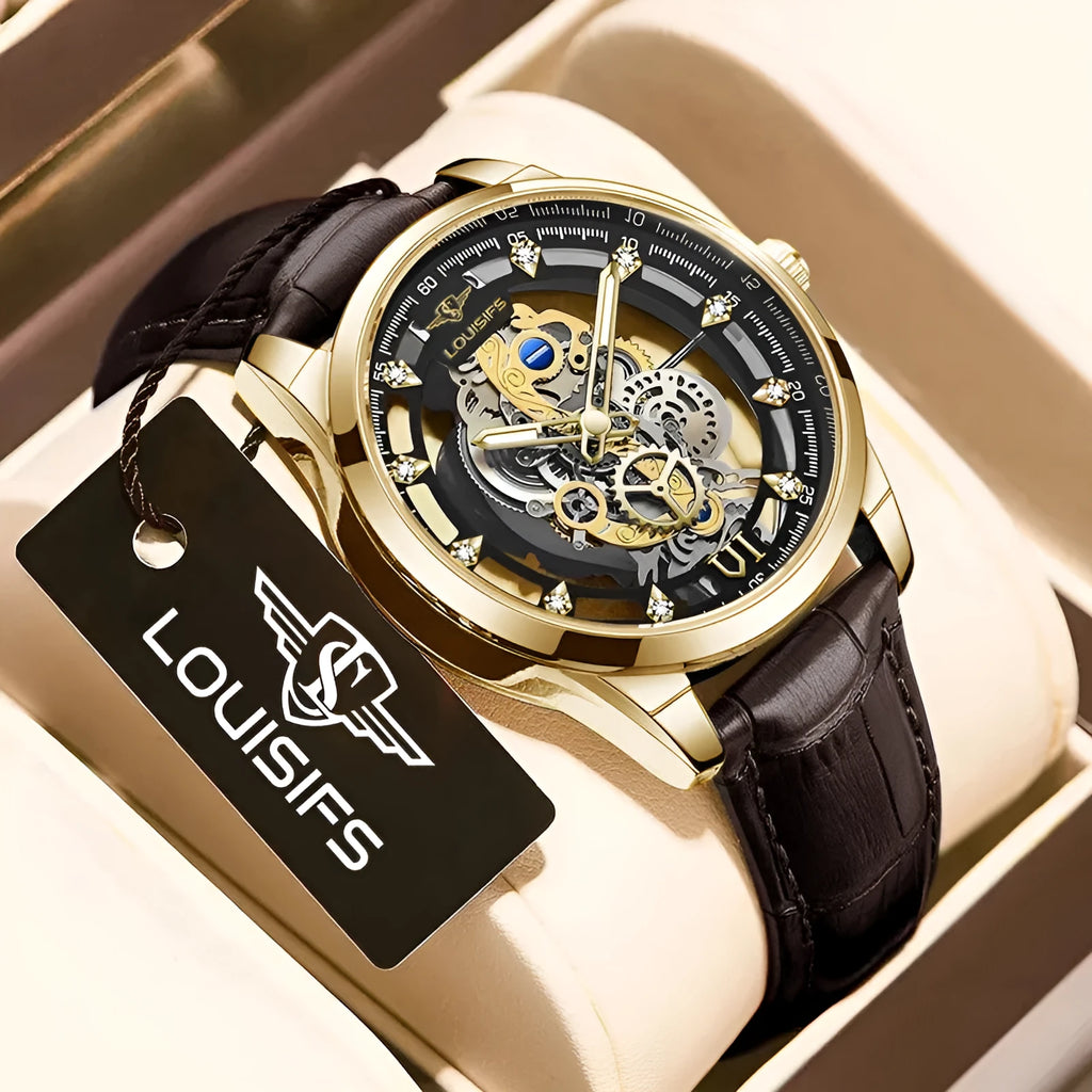 Swiss men's quartz watch with hollow design, 12mm thickness, business style in three colour options