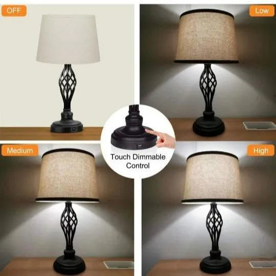 European style alloy bedside lamp with touch controls and USB charging port