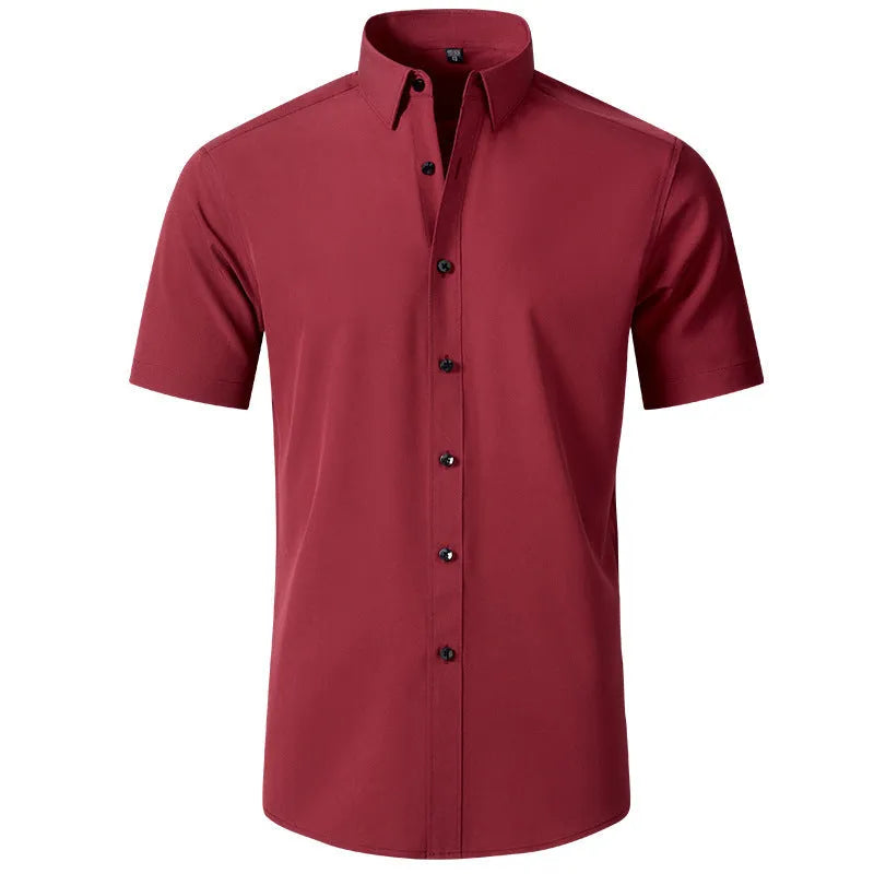 Korean slim-fit solid colour men's shirt in navy blue long sleeve non-iron chemical fibre blend casual shirt