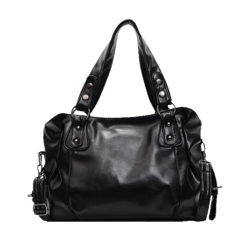 Large capacity women's messenger bag in soft PU leather, horizontal square shape, with double shoulder straps, available in multiple colours