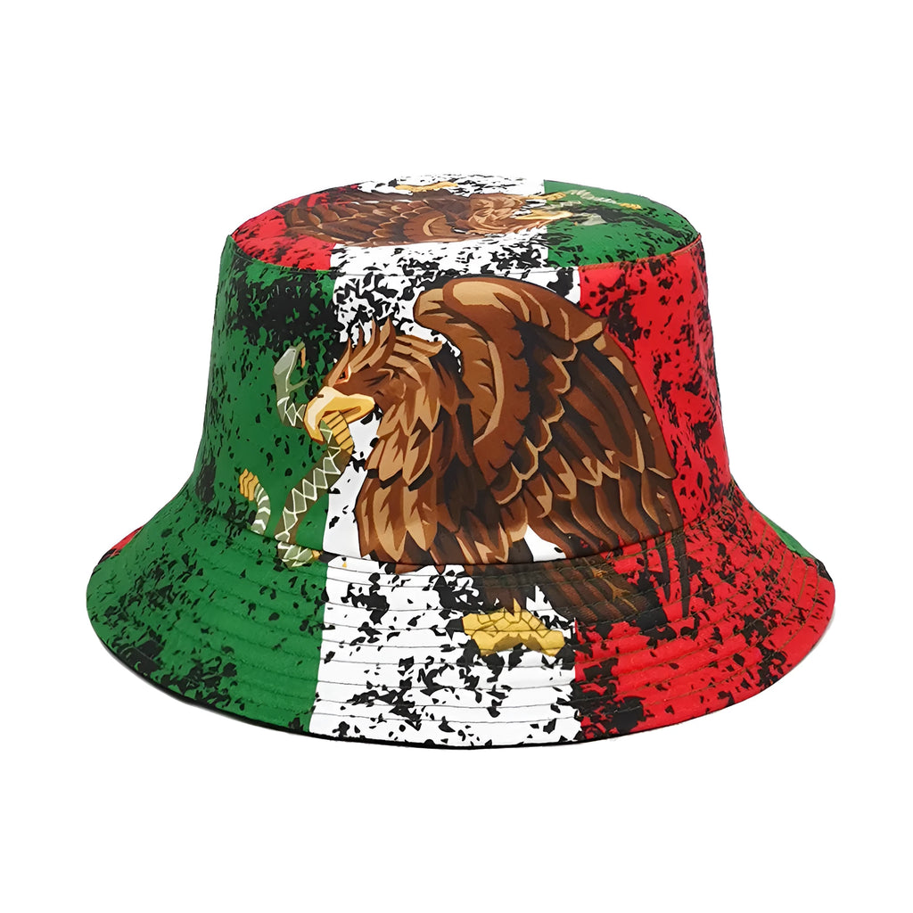 Eagle pattern polyester bucket hat with dome crown shape in size M for 56-58cm head circumference