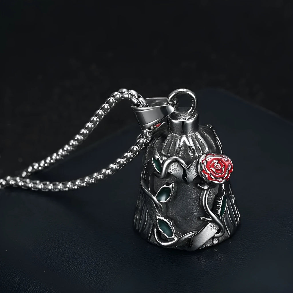 Titanium steel vintage polished motorcycle lucky bell with double-sided epoxy rose design