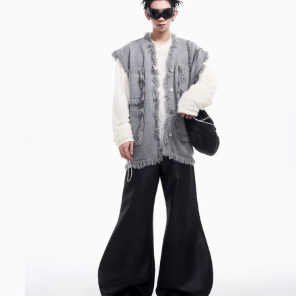 Men's special-interest design V-neck sweater vest coat in autumn Korean style, blue, front view