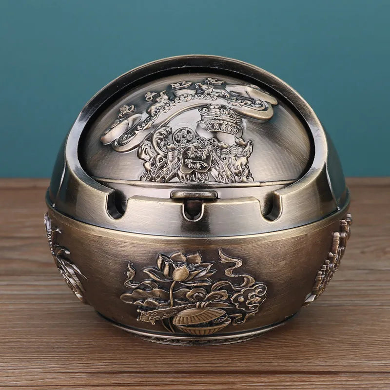 Creative alloy ashtray in bronze with smoke extinguishing slot, featuring a detailed Money Tree design.
