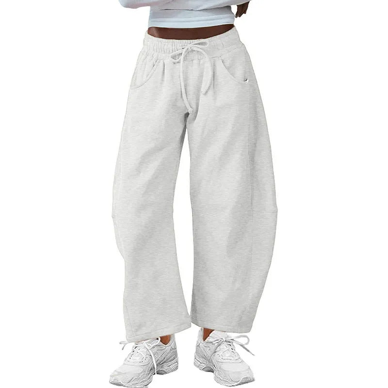 Cotton loose cropped sweatpants with elastic waist in seven colour options including apricot and army green