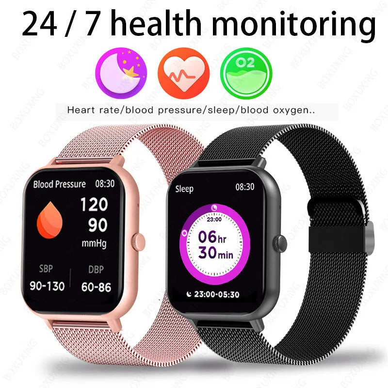 ZL54C smart watch in black, pink, or silver with AMOLED screen displaying health metrics.